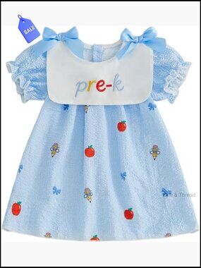 Toddler Girl Back to School Apple Pencil Dress Pre-K Smocked Bubble Size 2-5T